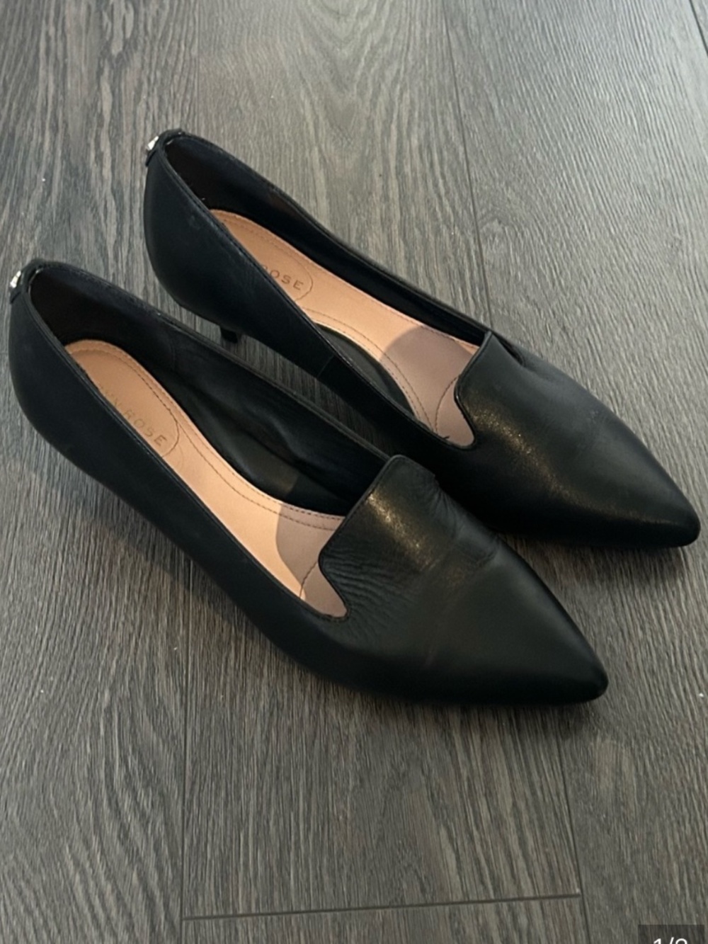 Taryn Rose Black Leather Pointed Toe Kitten Heels